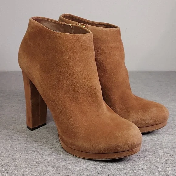 Michael Kors Haven Tan Suede Zip-Up Ankle Bootie Heels Size 9.5 - Picture 5 of 13